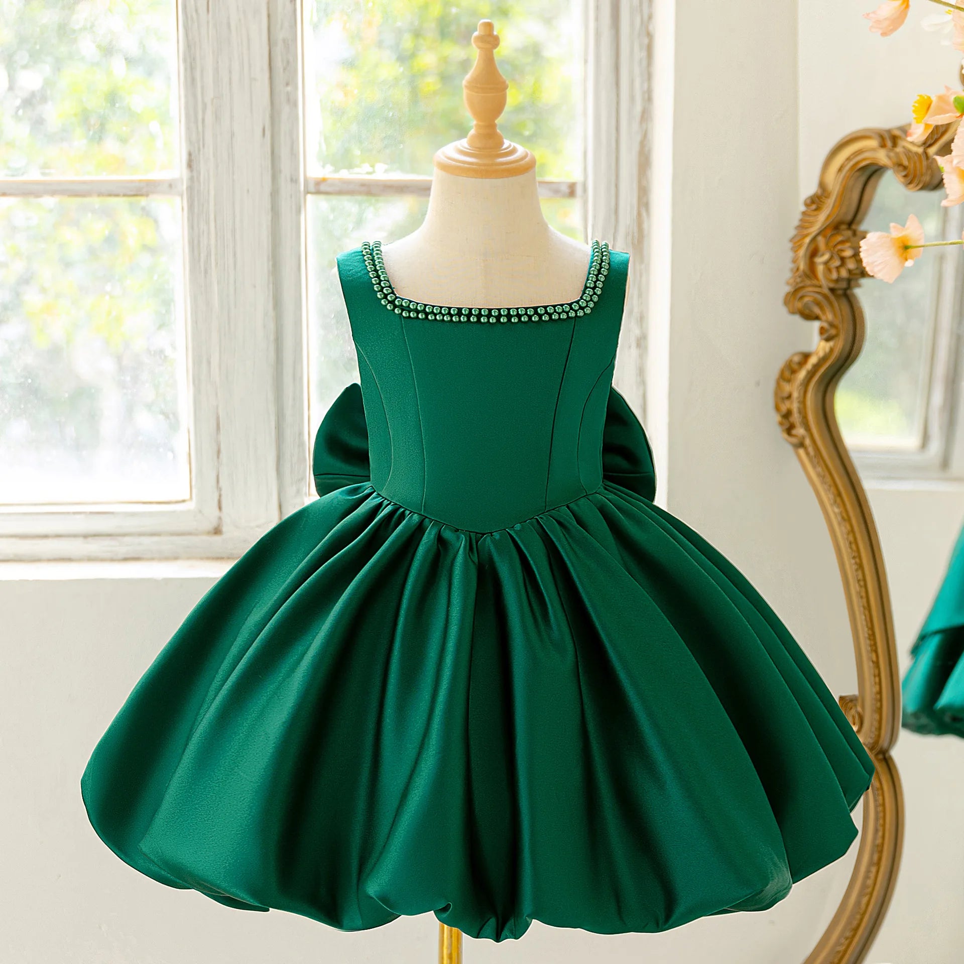 Girls Party Dresses Elegant Pearls Big Bow Princess Dress Baby Girl 1st Birthday Baptism Gown Wedding Birthday Party Girls Dress