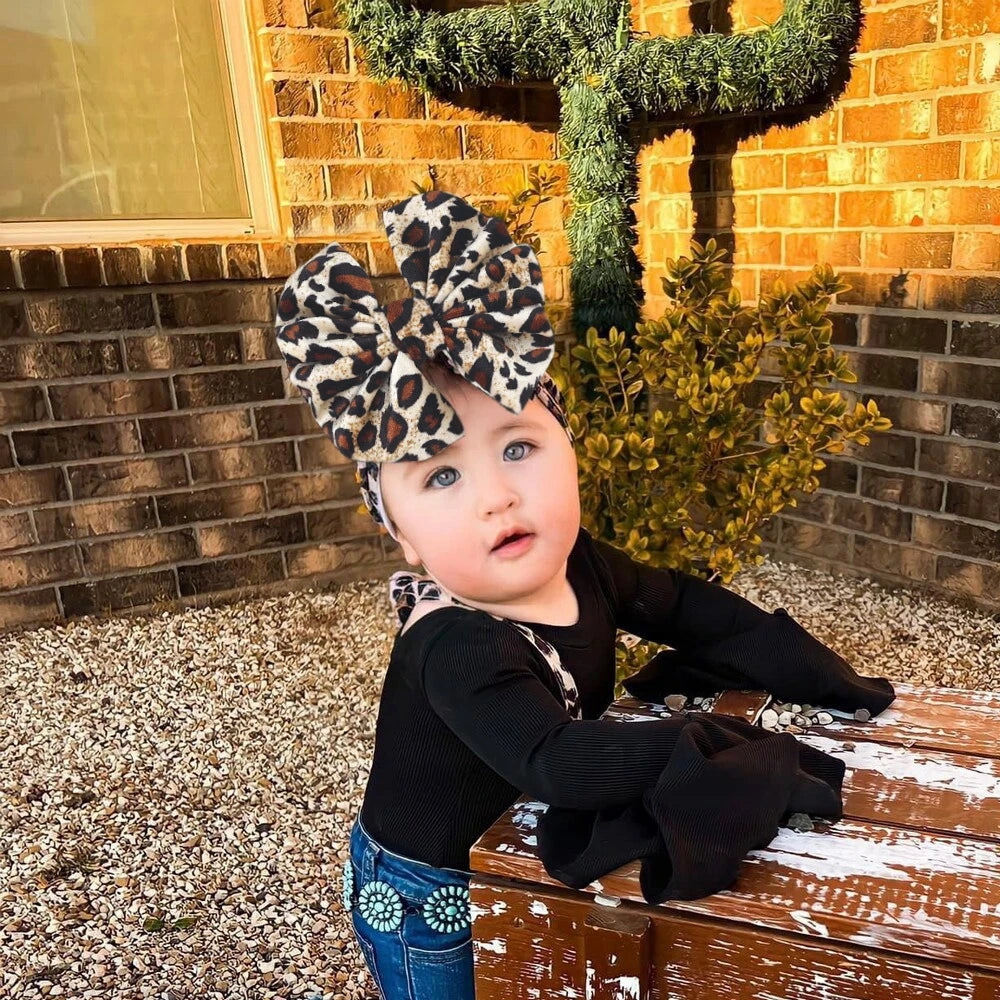 Baby Girls Big Bow Knot Velvet Hat Newborn Infant Turban Caps Children Leopard Beanies Photo Props Gifts Hair Accessories