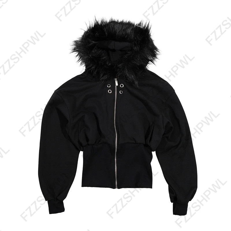 Gothic Y2K Women's Chic Hoodie Sexy Slim Casual Solid Color Female Cropped Sweatshirt Grunge Punk Vintage Aesthetics Streetwear