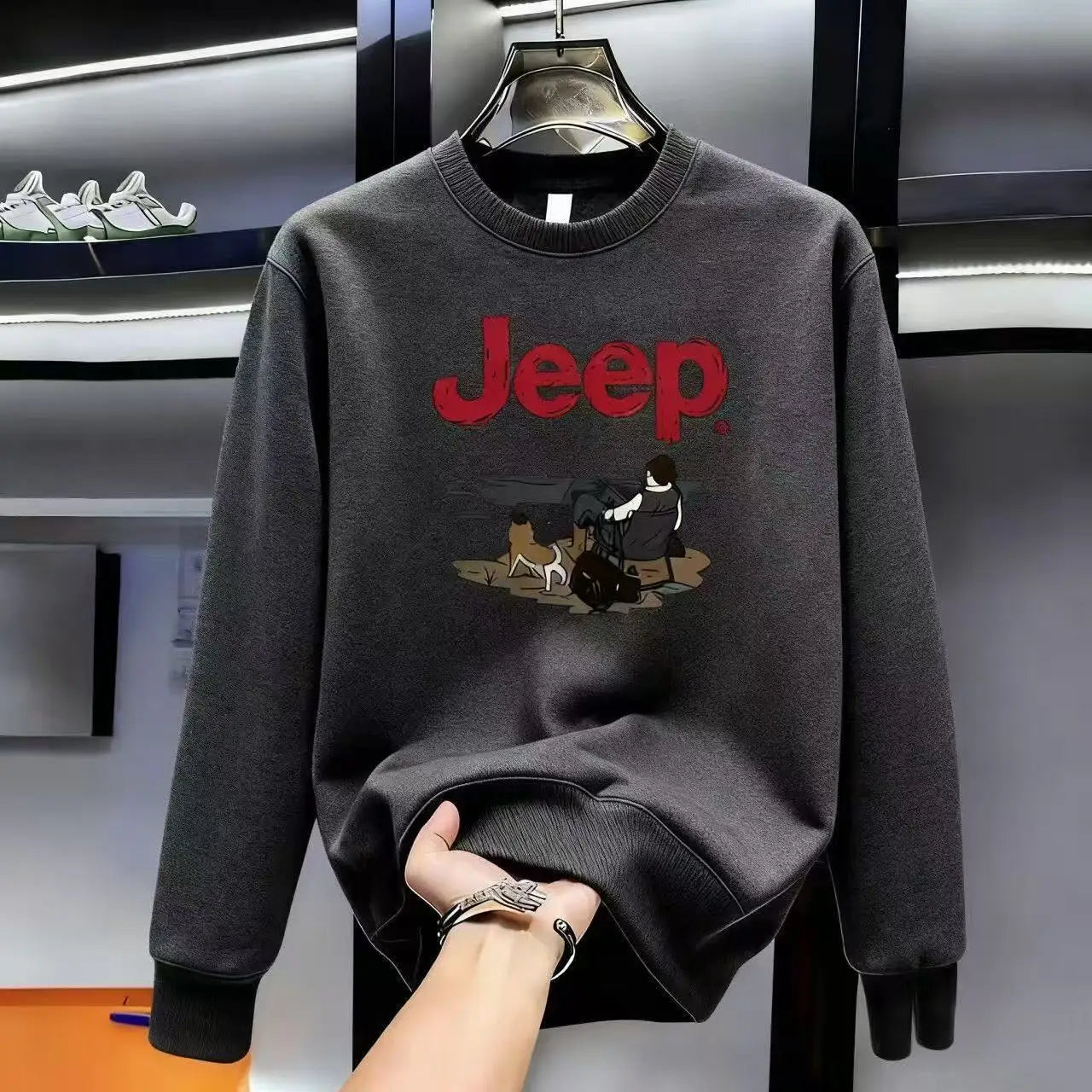 2026 Jeep High-quality Men's Casual Printed All-match Long-sleeved Round-neck Pure Cotton Sweatshirt for Spring and Autumn