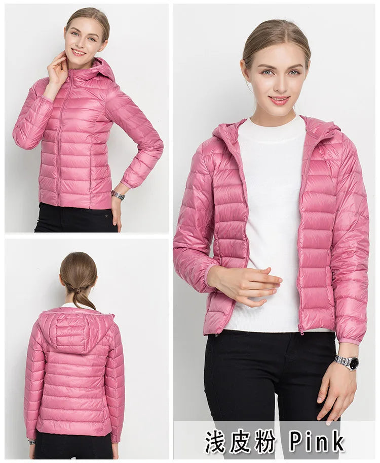 Johnature 2025 New Women Coat Autumn Winter White Duck Down Jacket Solid Colors Warm Slim Zipper Fashion Light Down Coat