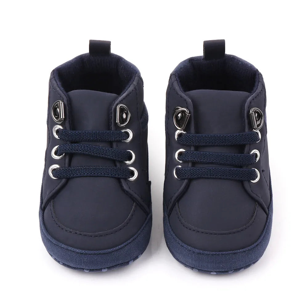 Brand Newborn Baby Boy Shoes Soft Sole Crib Shoes Warm Boots Anti-slip Sneaker Solid PU First Walkers for 1 Year Old 0-18 Months