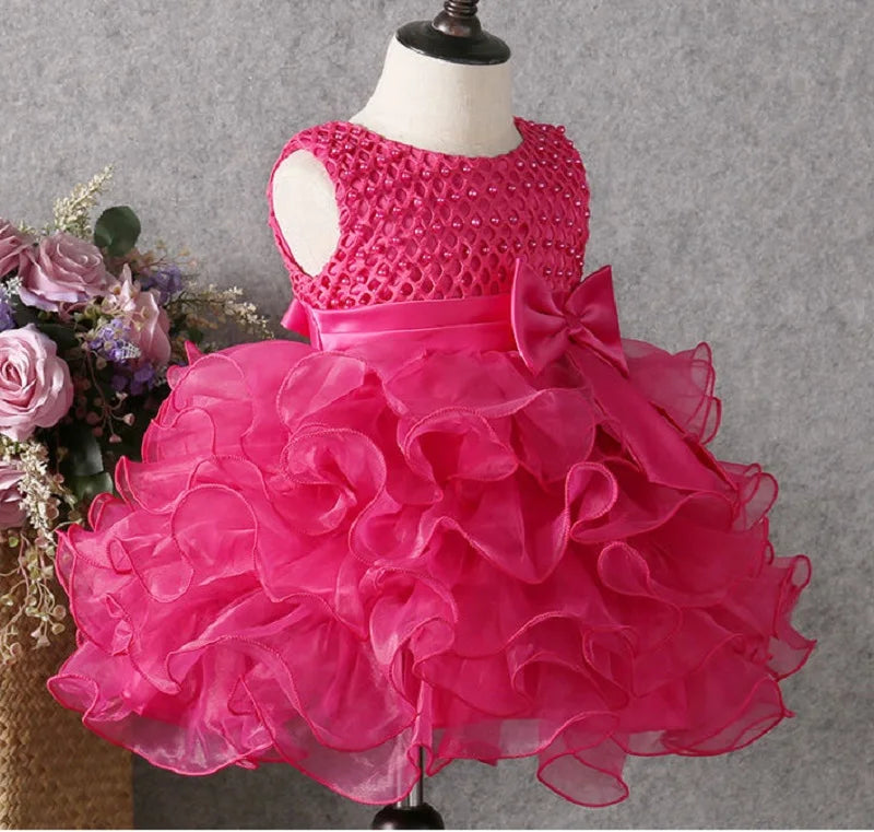 Baby Girl Princess Dress Pearl Infant Toddler Girl layered Vintage Vestido Party Birthday Ball Gown Xmas Baby Clothes 1-7Y