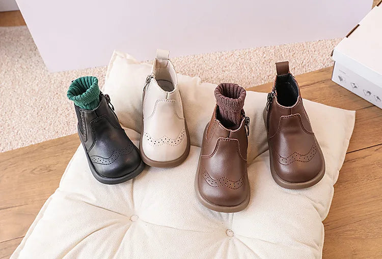 New Spring/Autumn Baby Shoes  Leather Toddler Children Ankle Boots Rubber Sole Infant Shoes Fashion Little Girls Boots 15-25