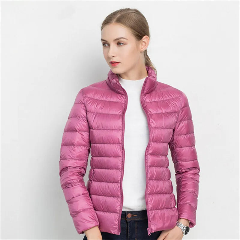 Johnature 2025 New Women Coat Autumn Winter White Duck Down Jacket Solid Colors Warm Slim Zipper Fashion Light Down Coat