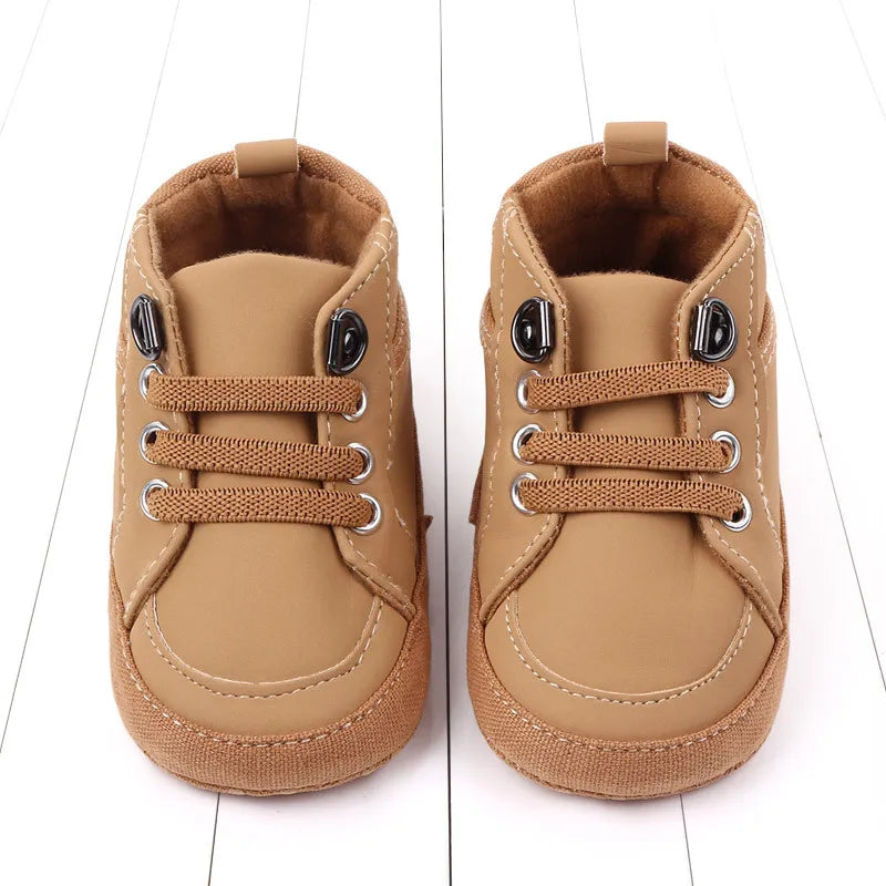 Brand Newborn Baby Boy Shoes Soft Sole Crib Shoes Warm Boots Anti-slip Sneaker Solid PU First Walkers for 1 Year Old 0-18 Months