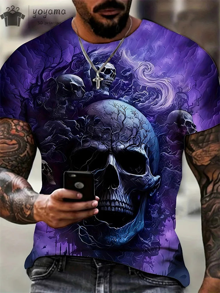 Men's Horror Skull Print T-Shirt 3D Print Vintage O-Neck Short Sleeve Fashion Oversized T-Shirts Men's Summer Street Clothing