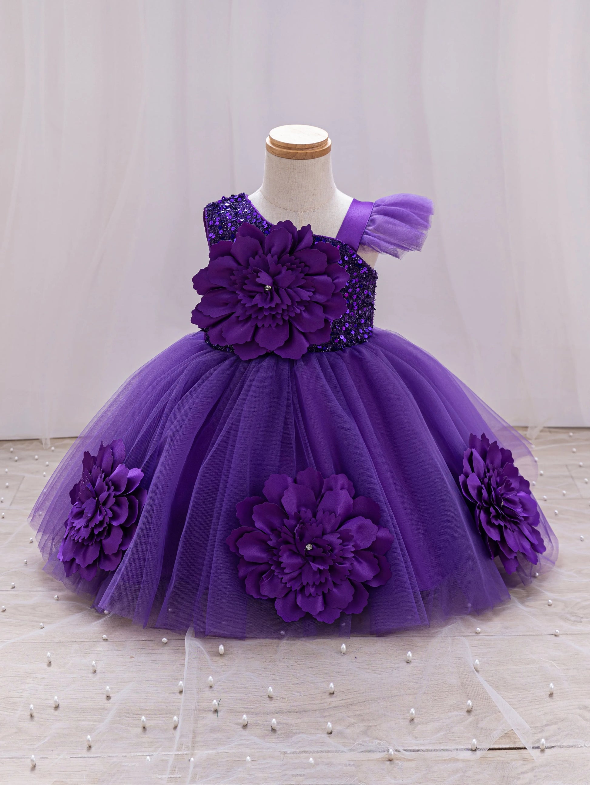 Girls  princess dress 1-5 Y baby Girls wedding sleeveless three-dimensional butterfly mesh carnival birthday party evening dress