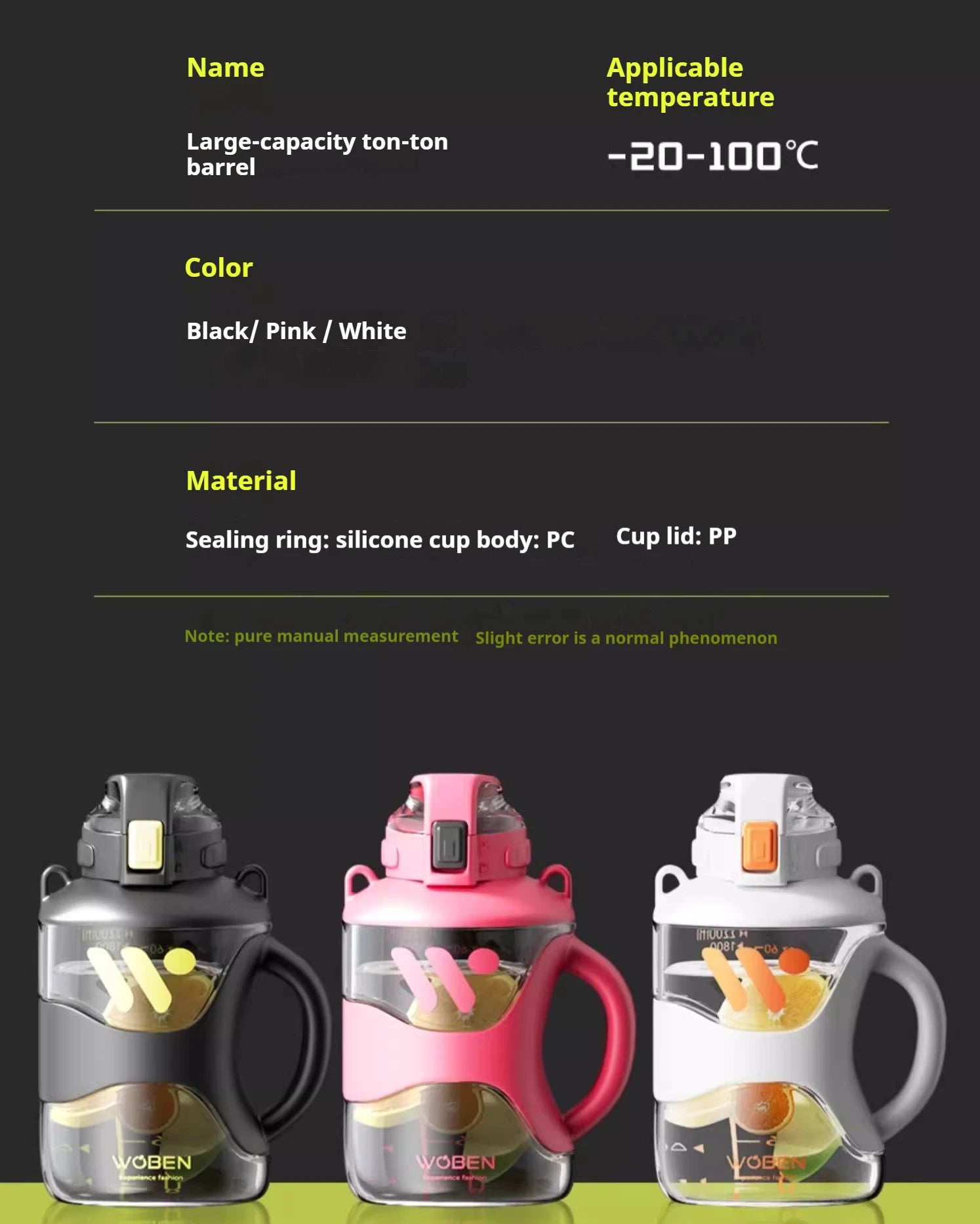 GIANXI Large Capacity Sports Kettle With Scale Portable Fitness One Key Open Lid Direct Drinking Tonton Bucket
