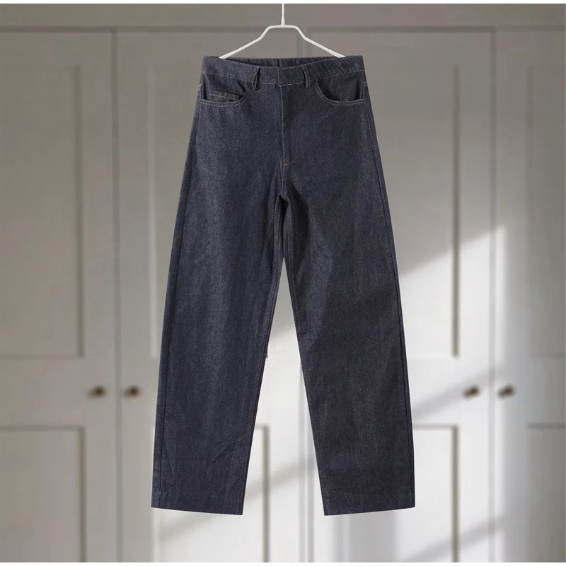 Retro Denim Vest Suit Jacket Pant 3 Piece Sets Women Classic Tube Top Waist-cinching Jackets High Waist Pants Sets Female Outfit